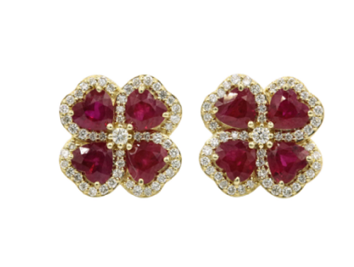 4Ct Heart Simulated Red Ruby Clove Leaf Stud Earrings14K Yellow Gold Plated SLVR - Picture 3 of 6