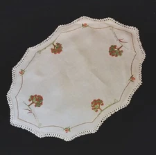 Centerpiece Doily 18x13" Embroidered Table Topper Trees Bridges Lace Edge