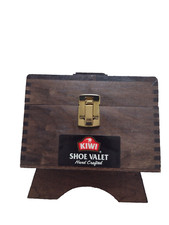 Vintage KIWI Hand Crafted Oak Valet Shoe Shine Wooden Box with Accessories