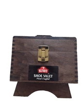 Vintage KIWI Hand Crafted Oak Valet Shoe Shine Wooden  Box with Accessories