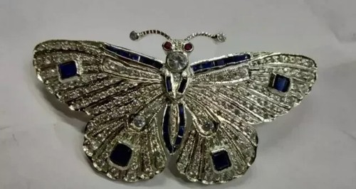 Real Moissanite 2 Ct Round Cut Butterfly Brooch Pin 14K White Gold Plated Silver - Picture 9 of 9