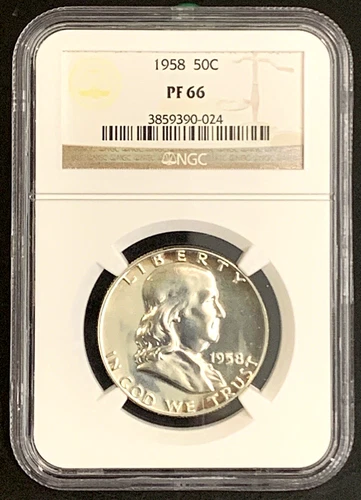 1958 NGC PF66 PROOF BEN FRANKLIN HALF DOLLAR 50 SILVER GORGEOUS TONED EXACT COIN