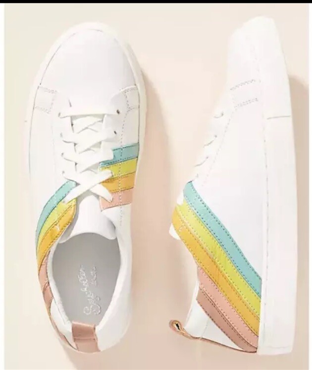 Seychelles W S White Rainbow Leather Sneakers Trainers Gay Pride