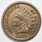 1863 Indian Head Cent Almost Uncirculated (AU) Cleaned