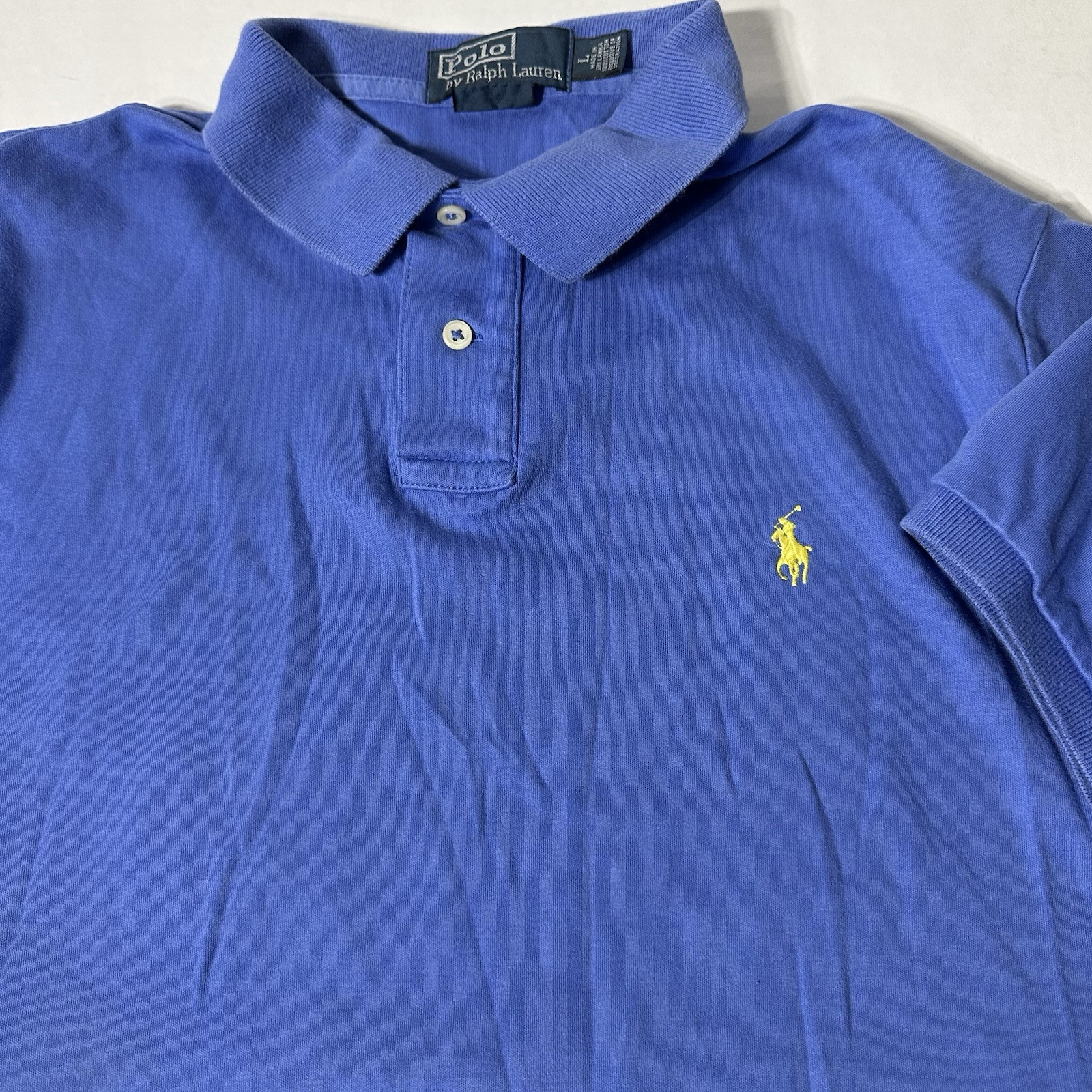 Polo Ralph Lauren camicia uomo manica corta vestibilità personalizzata blu taglia grande giallo pony