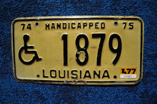 1974 1975 1976 1977 Louisiana HANDICAPPED License Plate Disabled Wheelchair