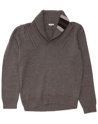 Bikkembergs Herren Schalkragen Pullover Sweater Large Grau Colourblock Wolle AH18