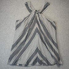 Drew Womens Grey White Chevron Striped Halter Neck Sleeveless Blouse XS Rayon US