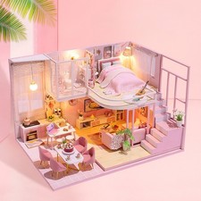 Casa delle bambole in miniatura in legno fai da te rosa incontra 3D edificio modello casa per adulti regalo