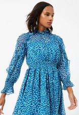 French Connection Billi Hallie Frill Dress Mosaic Blue XS BNWT RRP �89
