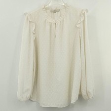 Loft Plus Tunic Blouse Womens Size XXL White Jacquard Dots Office Cottagecore