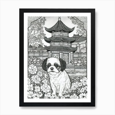 Zeichnung eines Hundes in Shanghai Botani gerahmtes Wandbild Poster Leinwanddruck Bild