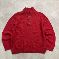 Nautica Jumper Mens XL Button Neck Chunky Knit Nautical Sailing Sweater, Red