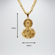 "San Judas Tadeo Oro Acero Inoxidable Con Cadena Cubana De 7mm En 24"" Pulgadas"