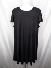 CJ Banks Black Dress Plus Sz 3X Flutter Sleeve Smocked Shoulder Liquid Knit New