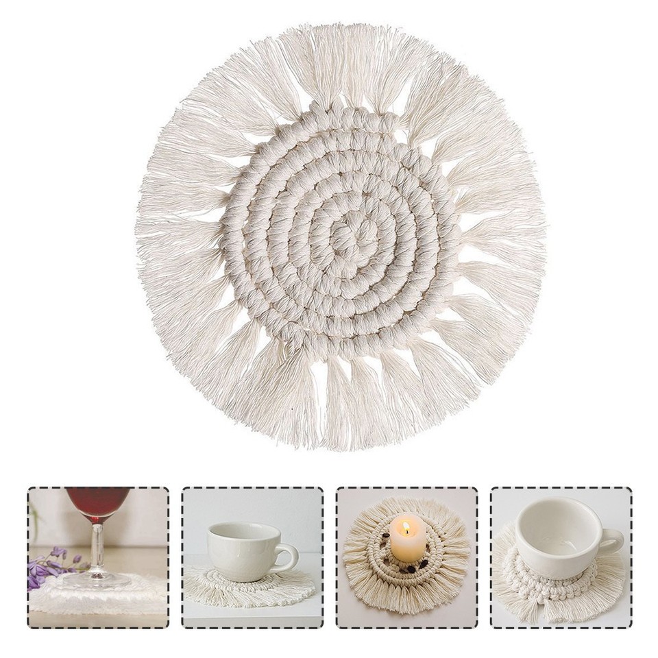 Nordic Cotton Thread Cup Coaster Beige Woven Heat Resistant Table Mat ...