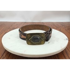 Vintage Wrangler Leather Hand Tooled American Eagle Belt Western Stone Buckle