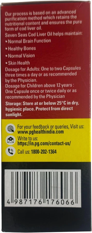 Suplemento de aceite de hígado de bacalao Seven Seas 500 unidades omega 3 vitaminas A D Foto 2 de 4