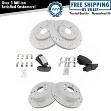 Front Rear Posi Ceramic Brake Pad & Performance Drilled Slotted Rotor