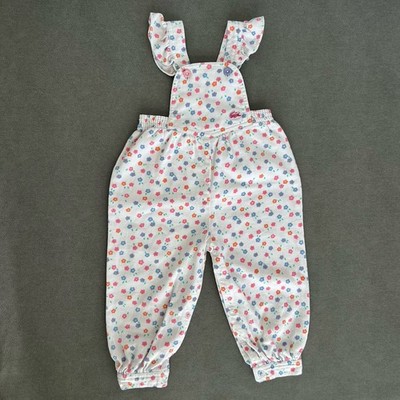 Vintage IZOD Bubble Overalls Baby Size 24 Months White Floral Corduroy Ruffles