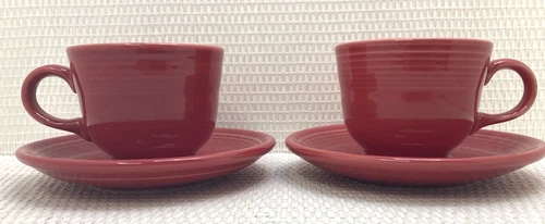 Set Of  2 Fiesta Scarlet Red Fiesta Ware Cups and Saucers Homer Laughlin