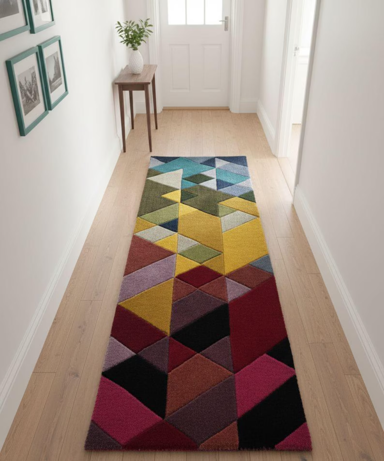 Geometric Runner Rug: Hand-Tufted Multicolor Wool, Modern Hallway Decor