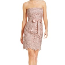 Adrianna papell Blush Pink Lace Crochet Wedding Guest dress Sz 4