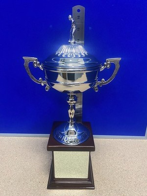 S-RBB26C - 16'' Silber Finish Ryder Trophäe Pokal Stil Auszeichnung auf quadratischem Holzsockel