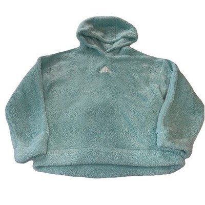 ADIDAS Big Girls Cozy Fuzzy Sherpa Hood Pullover Sweatshirt Mint Aqua Fuzzy L 16