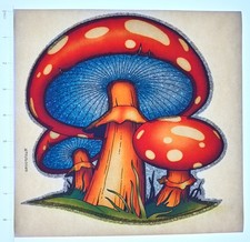 Original VINTAGE 1970s Heat Transfer | Psychedelic Mushrooms Glitter