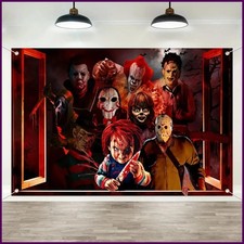 Halloween Horror Backdrop Banner Decorations, Fabric Scary Birthday Party