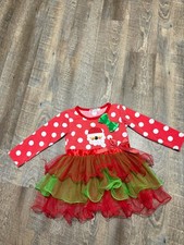 Girls' Christmas Santa Polka Dot Dress with Tulle Skirt Size Around 3-4