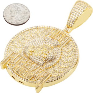 Authentic 14k Yellow Gold Plated AAA Cubic Zirconia Rich Forever Music Circle Pendant
