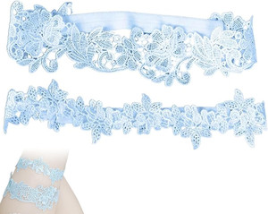 Braut-Strumpfband Aus Spitze – Elastisch, Blau-weiß, Mit Strass-Verzierung
