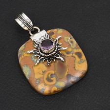 Fruit Jasper Amethyst Gemstone Ethnic Handmade Pendant Jewelry 2.08