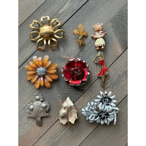 Vintage Rhinestone Brooch Bundle: Floral & Figural Costume Jewelry