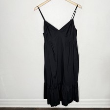 New Gap Deep V-neck Cami Midi Dress Women’s Medium Black Tiered Sundress Cotton