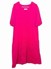 LAKE Cotton Gauze Caftan Dress Women's Size XL Maxi Short Sleeves Colorful Pink