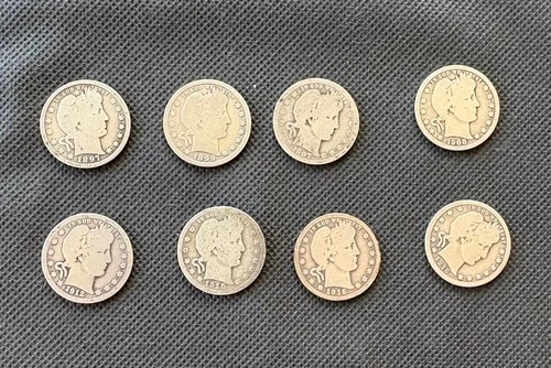 1897 1912 Barber Quarters 90% Silver Lot of  8  O and D mint mark