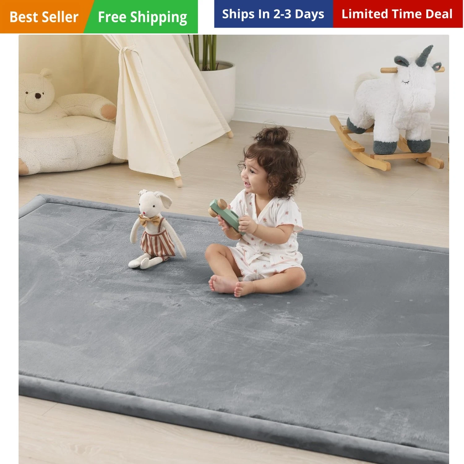 1.5" Thick Baby Play Mat for Floor Tummy Time, 50"x 50" Pro Soft Baby Activit...
