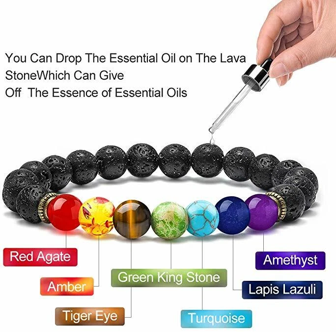 7 Chakras 8mm Lava Rock Stone Anxiety Essential Oil Diffuser Yoga