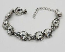 Crystal Bracelet rhinestone Silver Tone 9 in Statement Bridal Prom Wedding B11