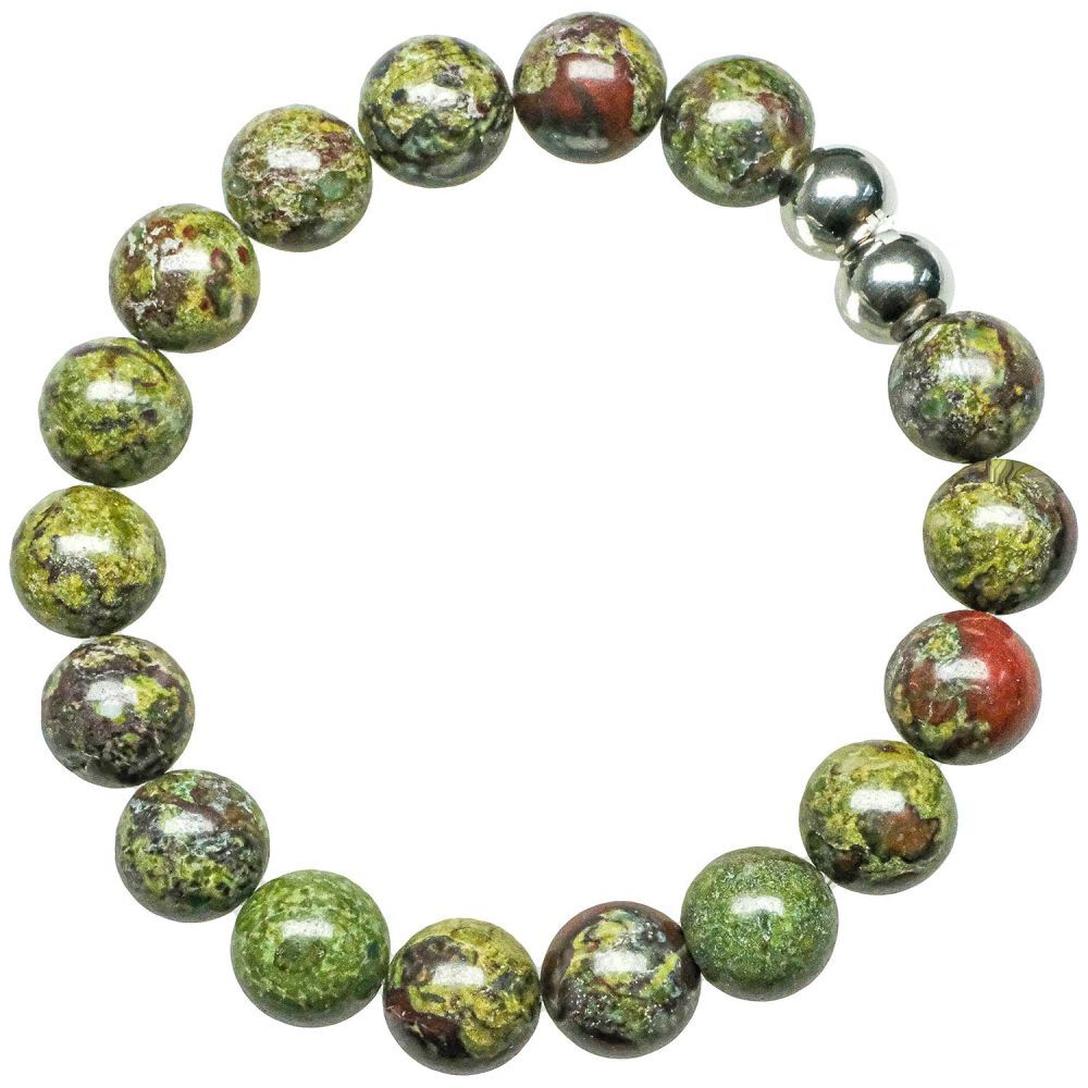 Bracelet en jaspe héliotrope 10 mm : bijou lithothérapie pour homme et femme