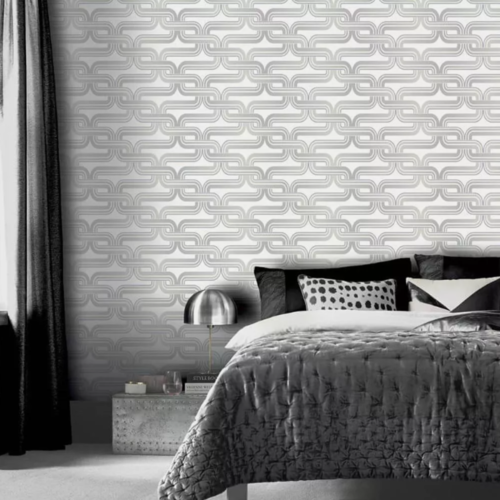 6 Rolls White Grey Wallpapers Geometric Link Chain Effect Slightly Textured Bulk - Picture 3 of 3