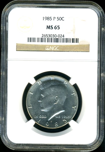 1985-P  Kennedy 50c NGC  MS65  UNTONED, SPOT FREE SEMI PROOFLIKE