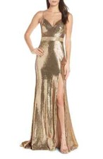 MAC DUGGAL EMBELLISHED METTALLIC GOLD EVENING GOWN sz 0