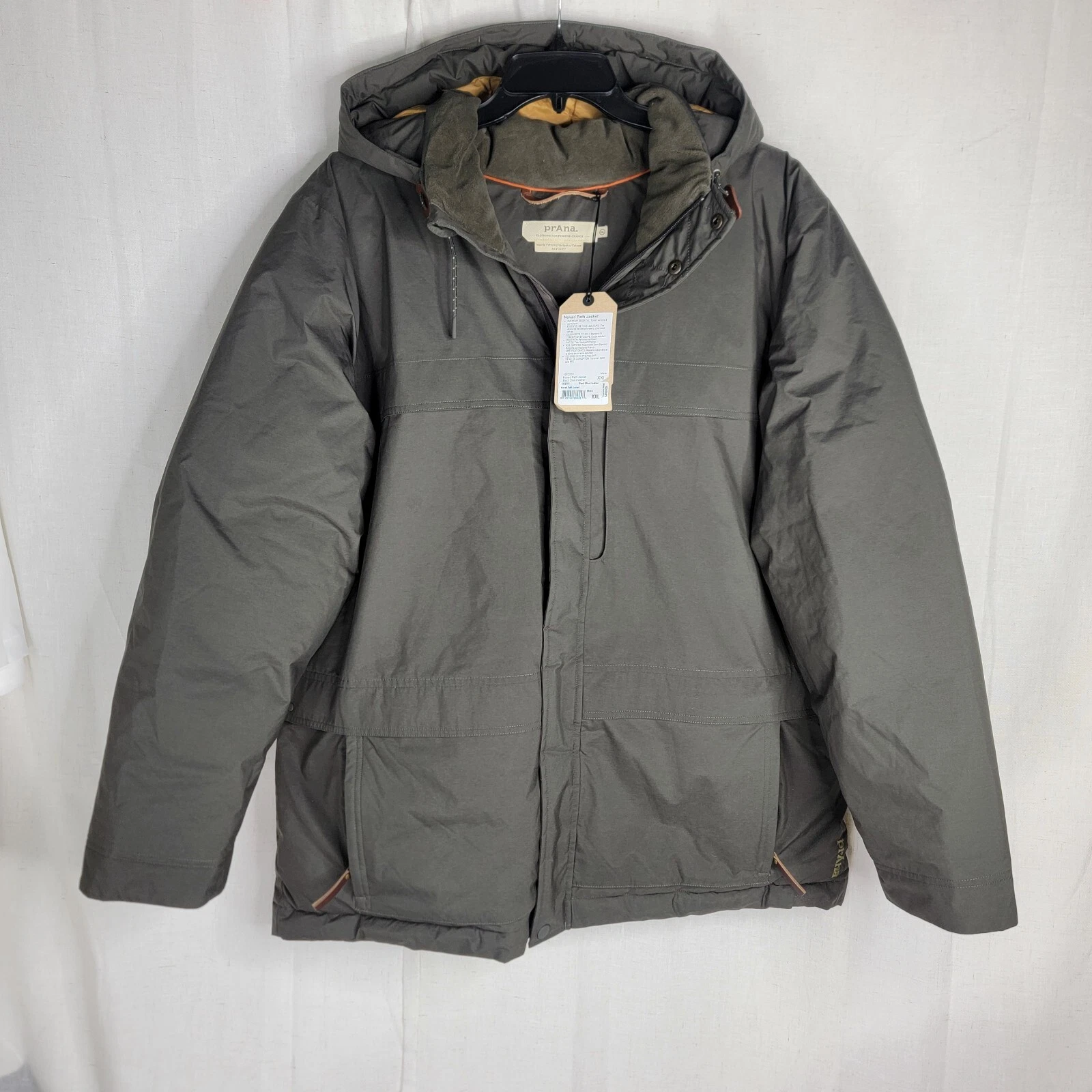 Prana Mens XXL 2XL Black Olive Heather Down Puffer Jacket Novad Path Msrp $400