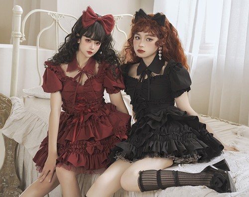 Japanese women lolita kawaii Bow Short Sleeve Dress Top+Skirt Summer - Picture 16 of 20