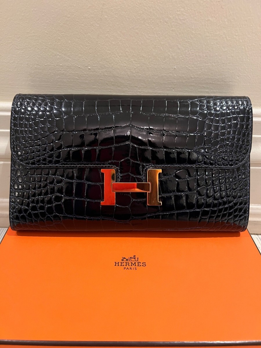 HERMES Constance Bleu Marine Navy Alligator Long Rectangular
