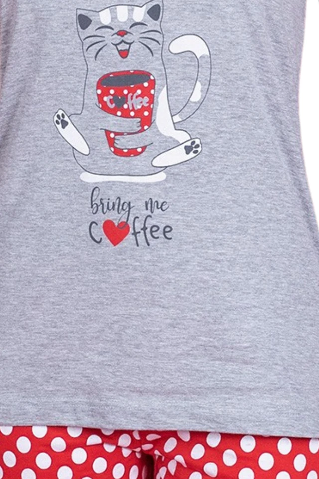 PIGIAMA DONNA FRESCO COTONE LUNGO CON STAMPA "GATTO" - Immagine 2 di 3